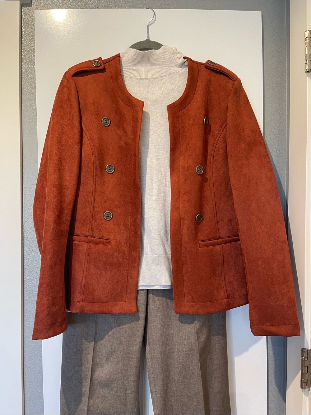 Tahari Women’s Size 10 Rust Faux Suede Military Jacket Blazer Burnt Orange